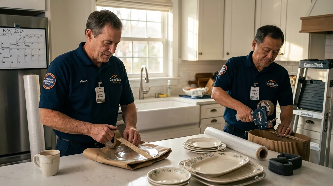Professional crew packing kitchen dishware in Rossville, KS